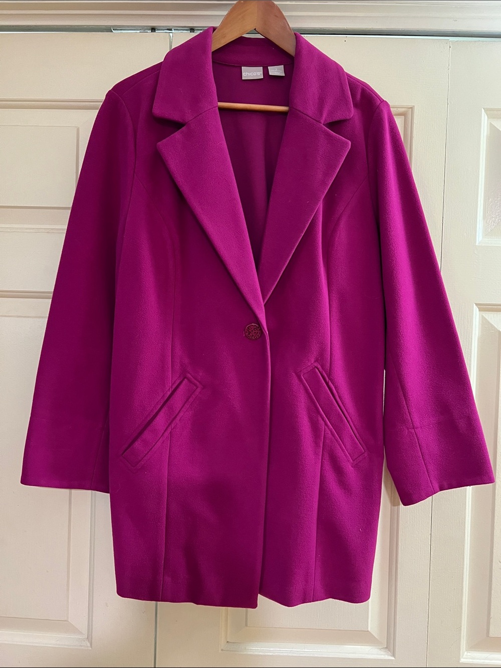 Chico's Bright Fuchsia Single-Button Blazer Coat With Pockets